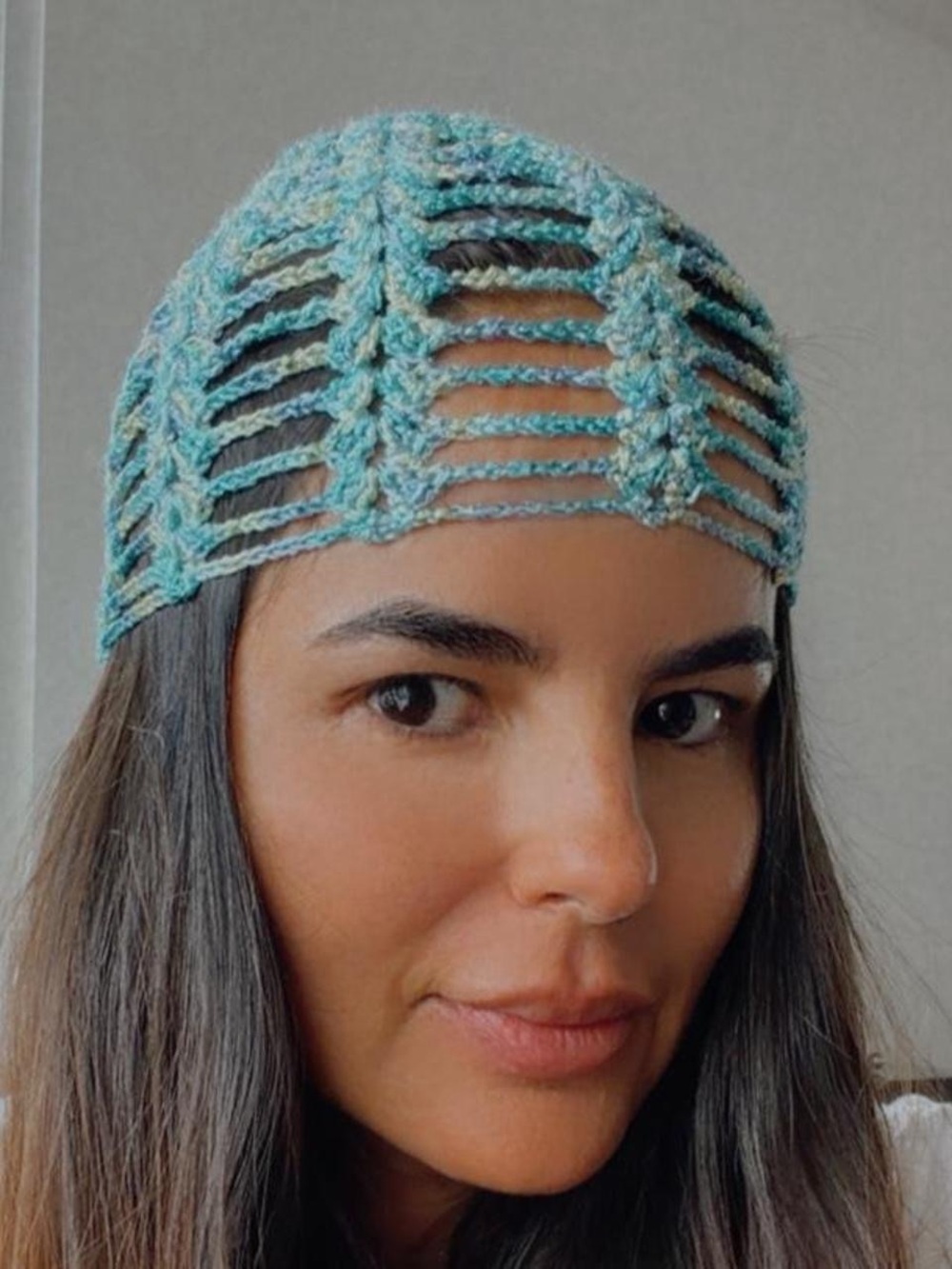 Handmade Light Blue Crochet Slotted Beanie - Women Accessories